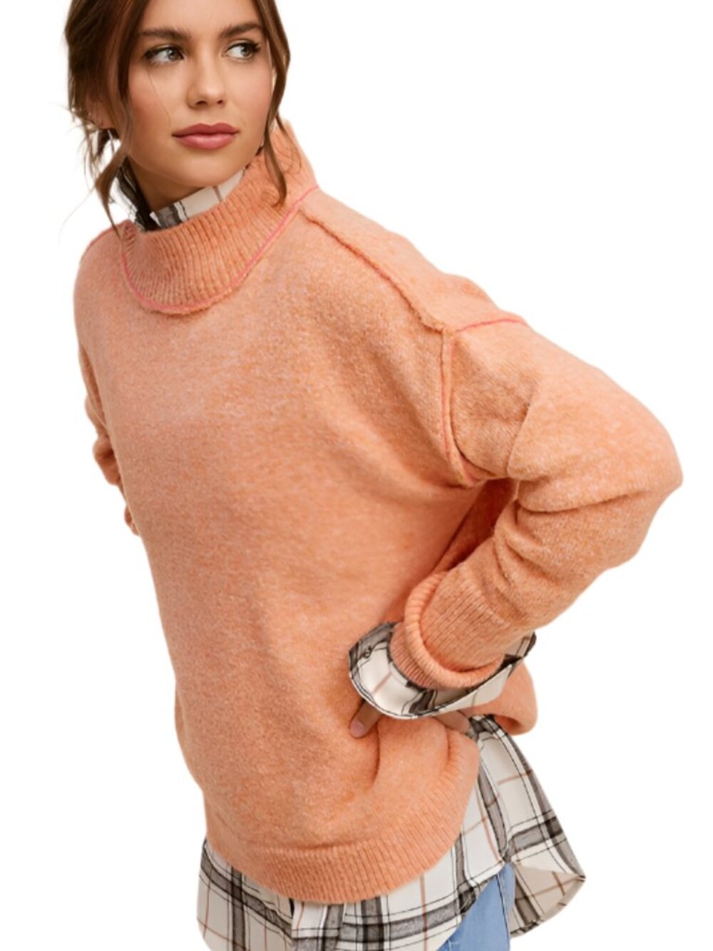 Size Medium Light Orange Long Sleeve Turtleneck Sweater